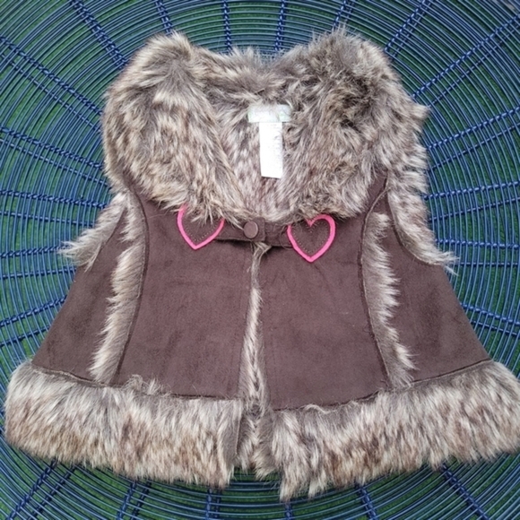 Faux Suede & Fur Vest Pink Heart Embroidery by First Impressions - Little Keeper - Picture 1 of 14